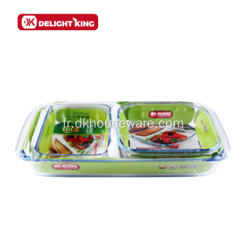 3pcs ensemble de conteneurs de plateaux de cuisson en verre rectangulaires ronds